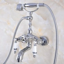 Polished Chrome Brass Bathroom Clawfoot Tub Faucet Handheld Shower Wall Mount