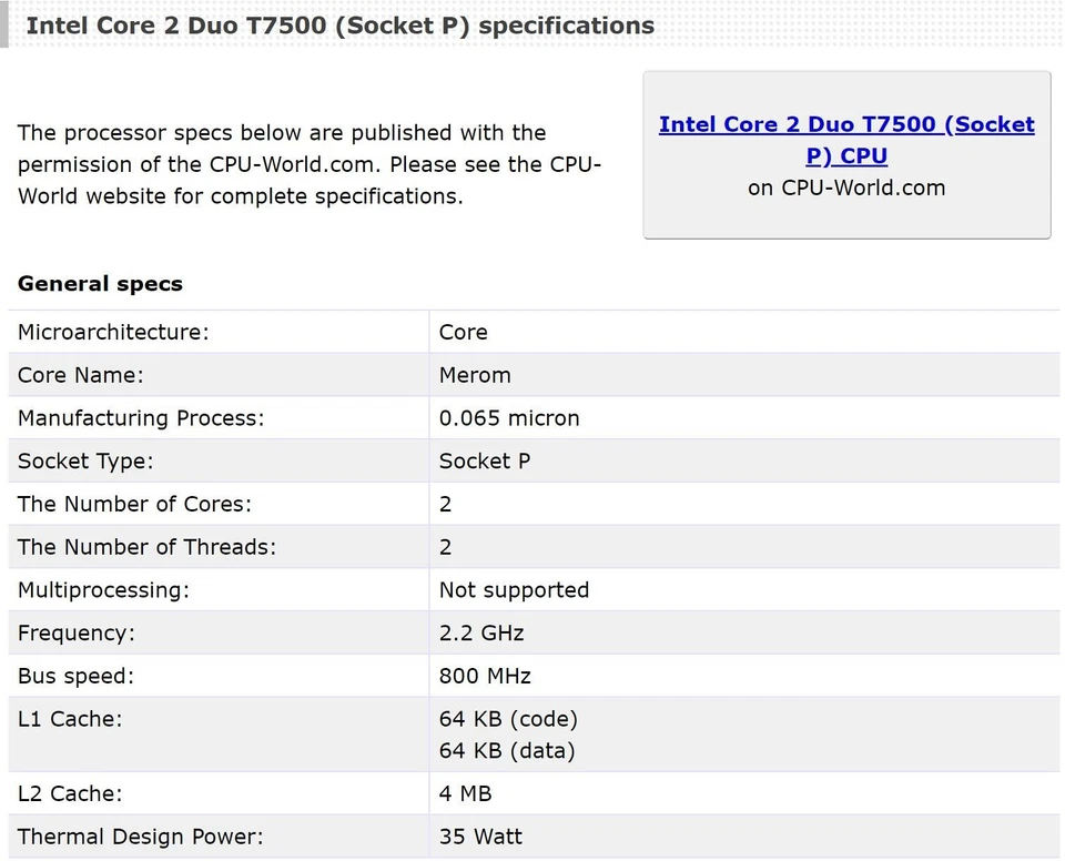 Intel Core 2 Duo T7500 2.2 GHz SLAF8 SLA44 Dual-Core Socket 479 CPU Processor - Image 4 of 4