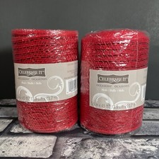 2 Rolls Celebrate It RED Deco Mesh 5.5 in x 45 ft Party Gift Wrap Wreaths Bows