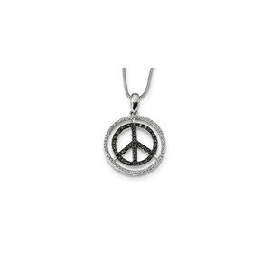 Black White Diamond 21mm Peace Sign Necklace In Sterling Silver Ebay