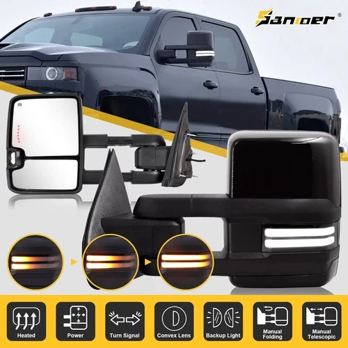 Painted Black Tow Mirrors For 2015-2019 Chevy Silverado GMC Sierra 2500HD 3500HD