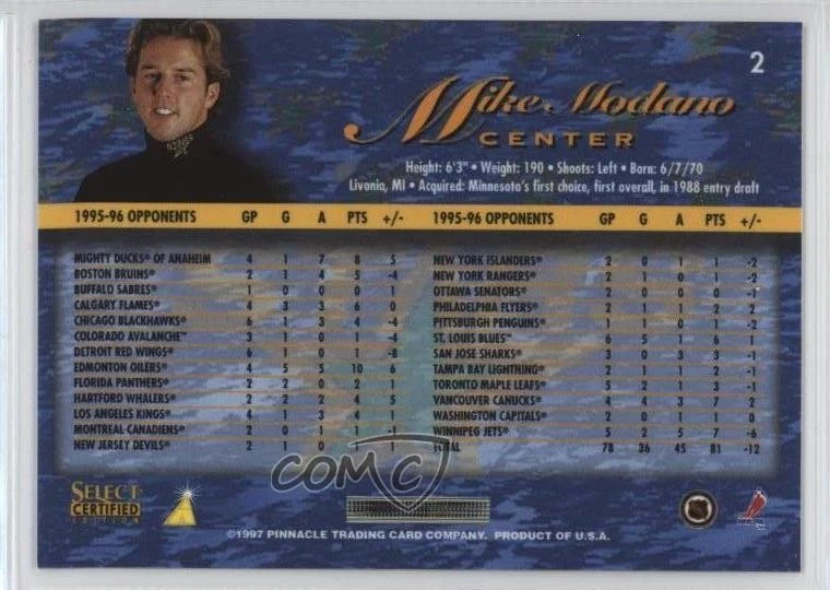 1996-97 Select Certified Red Mike Modano #2 HOF - Image 2 of 2