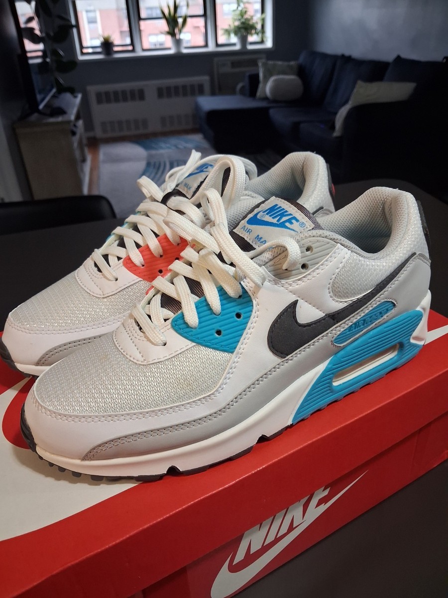 Nike Air Max 90 CV8839-100 Men's 8 1/2. VERY RARE! White/Iron Grey Chlorine Blue — product photo 2 of 8