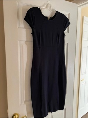 FELICITY & COCO Navy Blue Bodycon Dress Cap Sleeve Full-Zip Back Size S - Office