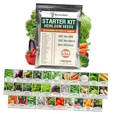 Open Seed Vault 15,000 Non GMO Heirloom Vegetable Seeds 32 pack Vegetable Kit