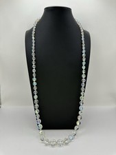 Vintage Aurora Borealis Crystal Faceted Beads Necklace Long