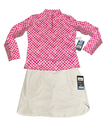 New $199 Ibkul women s Golf outfit S 4 6 pink & white skort & 1/4 zip shirt set