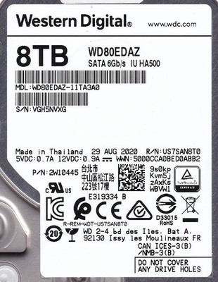 WD80EDAZ-11TA3A0 s/n: VGH V19A03 AUG 2020 Thailand 8TB 3.5'' SATA WESTERN DIGITAL