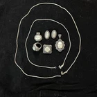 Vtg PAOLO ROMEO Sterling Silver/MOP 8 Pc Set PIN/PENDANTS/RING/EARRINGS/CHAINS