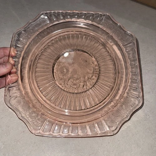 Anchor Hocking Mayfair Open Rose Pink Depression Glass Dinner Plate 9.5" Vintage