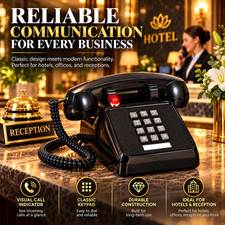 Traditional Retro Black Corded Desk Telephone Red Call Indicator Landline Phone