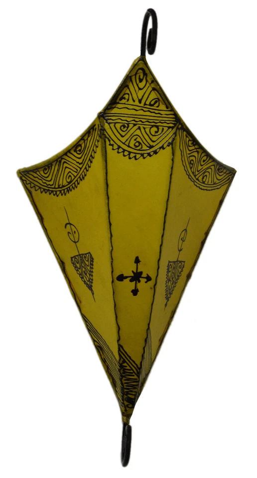 Aplique de pared marroquí accesorio de luz decorativo henna piel de cabra hecho a mano amarillo Foto 3 de 3