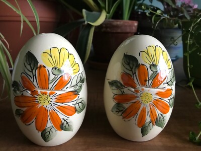 VTG Lego Floral Cracked Egg Stacked Salt Pepper Shaker Set Hand Painted Japan 