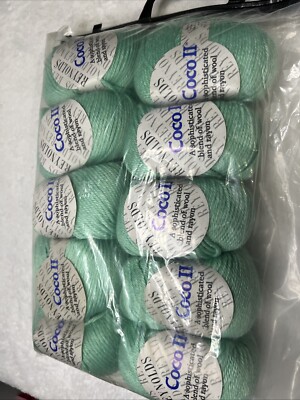 Vtg Lot 10 Skeins Reynolds Coco II 2 Yarn 0656 Seafoam Green Rayon Wool Italy