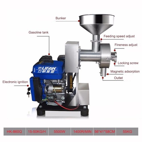 5.5KW Commercial Gasoline Mill Grain Grinder Mobile Crusher Powder Grinding eBay