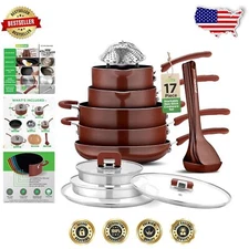 Versatile 17-Piece Nonstick Cookware Set with Stackable Design and Utensils