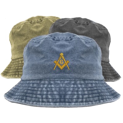 Masonic Free Mason embroidered bucket hat, pigment dyed bucket hat
