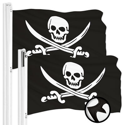 G128 2 Pack Pirate Jolly Roger Swords Flag 2x3 Ft Embroidered 300D Polyester