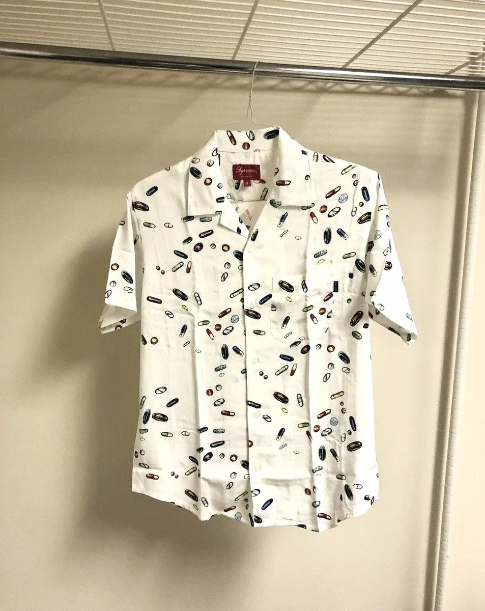 SS17 Supreme Pills Rayon Button Up Shirt White Small NEW W TAGS 2017 RARE