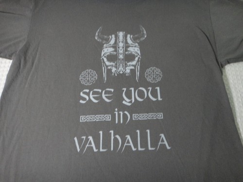Vikings See You In Valhalla Grey Cotton Viking T-shirt Size L Gildan