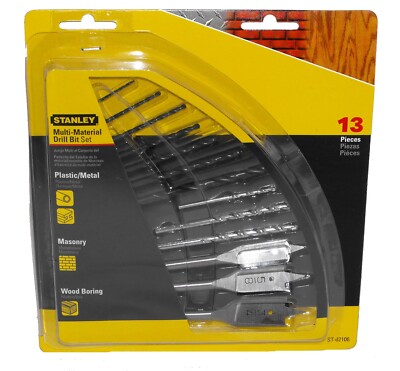 Stanley ST-02106 13-Piece Multi-Material Drill Bit Set Metal Masonry Wood Bits