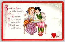 Valentine~Jack Spratt Darling Wife~Empty Platter~Drink Wine to Your Health~TUCK