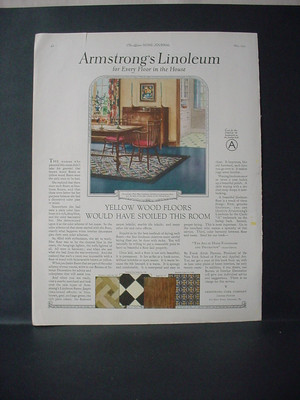 1924 Armstrong's Linoleum Flooring Full Page Color Vintage Print Ad 11777