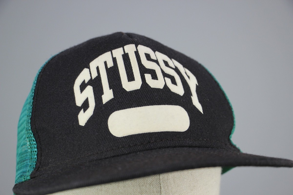 OLD STUSSY used加工メッシュキャップ made in USA STUSSY Vintage Collection Black/Green TRUCKER MESH CAP One