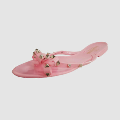 $491 Valentino Garavani Women's Pink Jelly Flat Thong Slip-on Sandal Shoes  40
