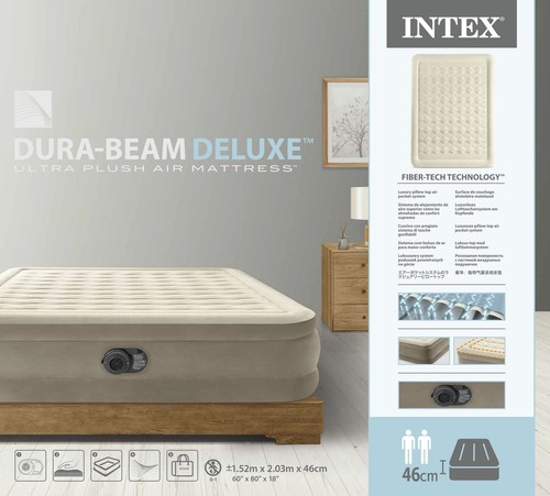 Intex Indoor Luftbett Queen Deluxe Ultra Plush 203x152x46 cm Pumpe 64428ND - Bild 6 von 6