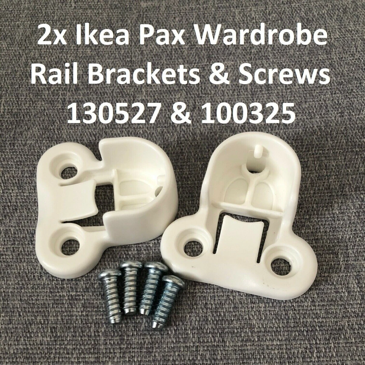130527 x2 ORIGINAL IKEA PAX Wardrobe Brackets Clips for Rail WHITE with screws