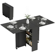 HOMCOM 80-140 cm Folding Dining Table for 4-6 Drop Leaf Table Black
