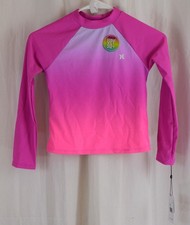 Hurley Girls Long Sleeve Rash Guard 2-Piece Swimsuit China Rose Size 8