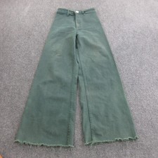 Zara Jeans Womens 2 Green The Marine Straight Wide Leg High Rise Raw Hem Denim