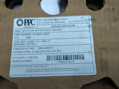 250 FT Belden PPC Fiber Optic Cable QuikPush 3mm OD x 1.4mm 10-0241-250F