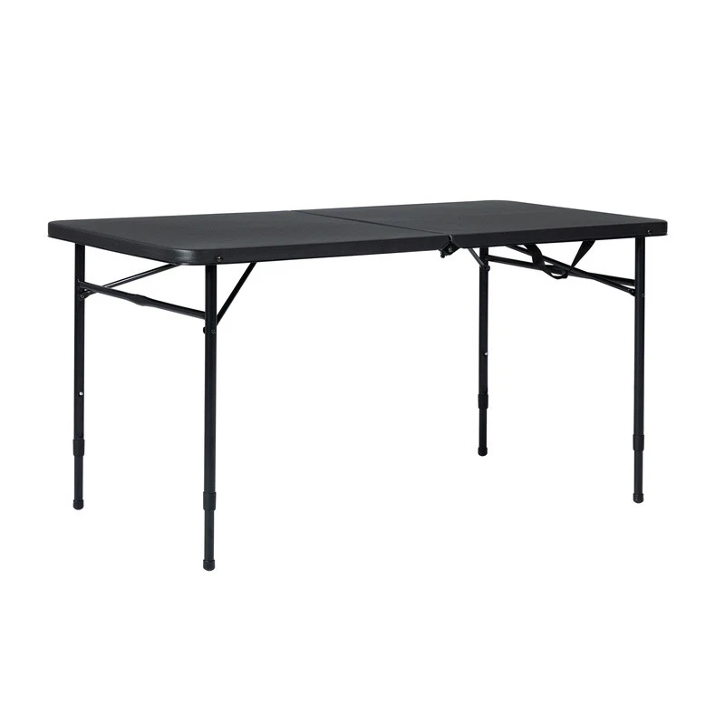 4 Foot Fold-in-Half Adjustable Folding Table Black Outdoor Utility Table New - Image 3 of 4