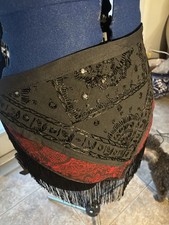 Hip Scarf, Hip Wrap With Fringe - ATS, FCBD, Gypsy, Witch dance -Black And Red