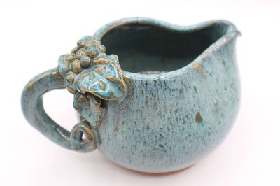 Handmade Studio Pottery Creamer Glazed Grape Design Handle Bear Paw Maker Signed