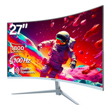 27 Inch Curved Monitor 100Hz, PC White Computer Gaming Monitor FHD 1080P, 1800R,