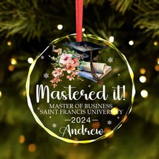 Personalized Masters Degree Ornament, Grad Student Ornament 2024, Christmas Gift