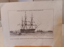 Black White Print Of HMS Victory First Rate 104 Guns Lying In Portsmouth Harbour