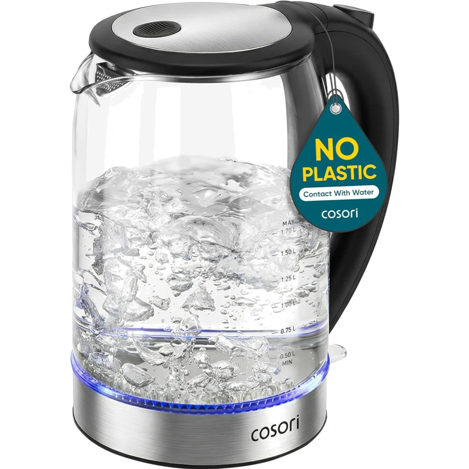 Health-Conscious 1.7L Electric Kettle - Pure Borosilicate Glass, Auto Shut Off