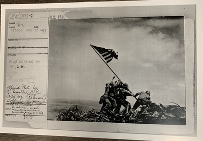 IWO JIMA FLAG RAISING 2/23/ 1945 ORIGINAL B/W WITH  RELEASE INFO FROM NAVAER