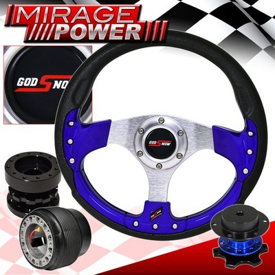 Extender + Quick Release + Blue Fusion Style Steering Wheel For 89-05 Eclipse