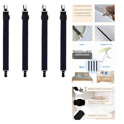 Verstellbare Bettlakenspanner 4 Stück Schwarz Elastisch für Bett Matratze 30-120