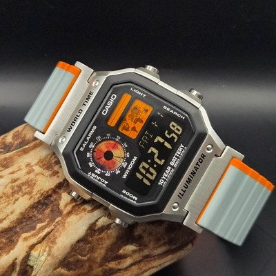CASIO AE-1200WHD. Royale World Time Watch Mod. Blood moon, Orange