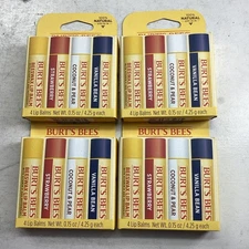 Box of 4 Burt's Bees  Beeswax Natural Moisturizing Lip Balm 4Piece/Pack