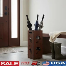 Square Umbrella Stand Waterproof PVC W/ Removable Water Tray Entryway Storage US