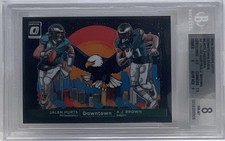 2024 Donruss Optic Downtown Duos Jalen Hurts AJ Brown 4 Black Pandora 1/25 BGS 8