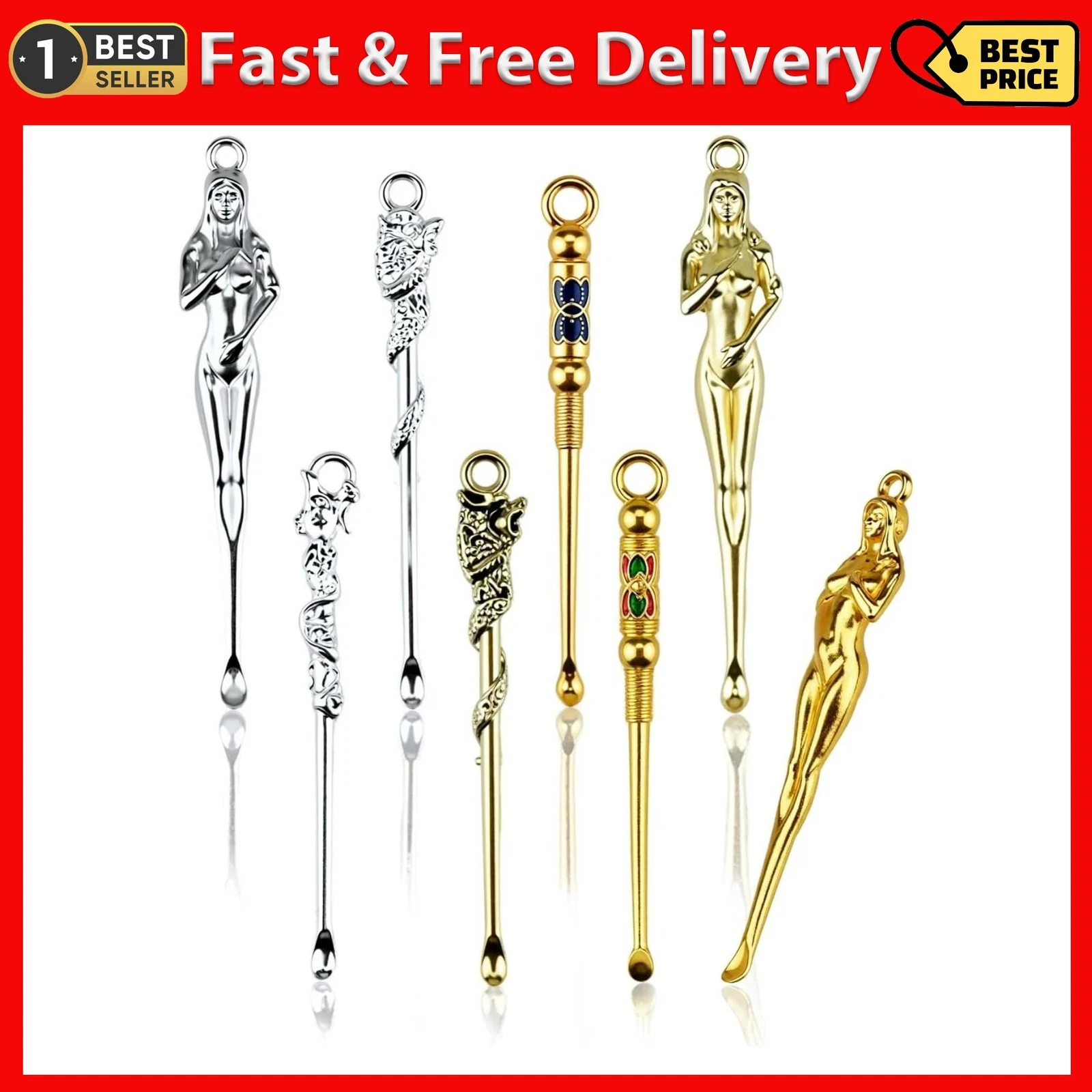 8 PCS Tiny Shovel Spoons, Metal Small Spoons, Portable Scoop Necklace Charms